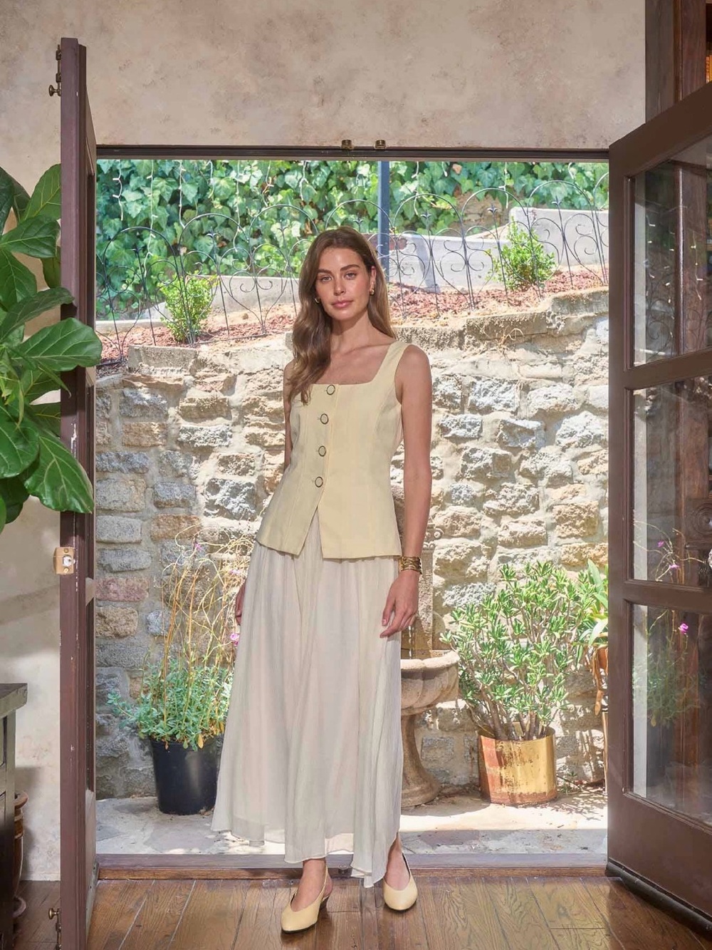 SQUARE NECK VEST MIX MEDIA DRESS